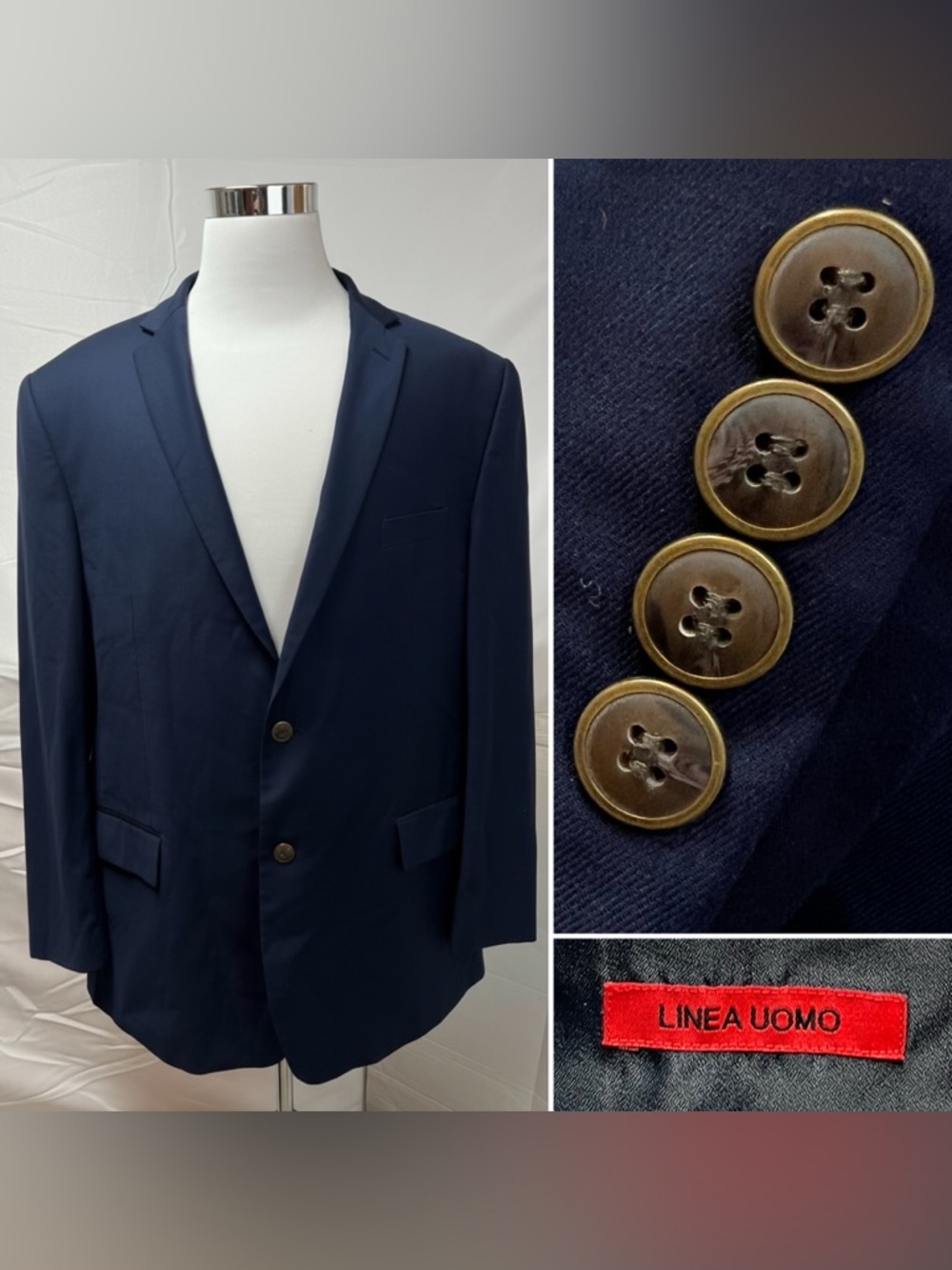 Linea Uomo Men’s 52L Navy Stretch Wool Blazer Jacket Sport Coat 52 Long